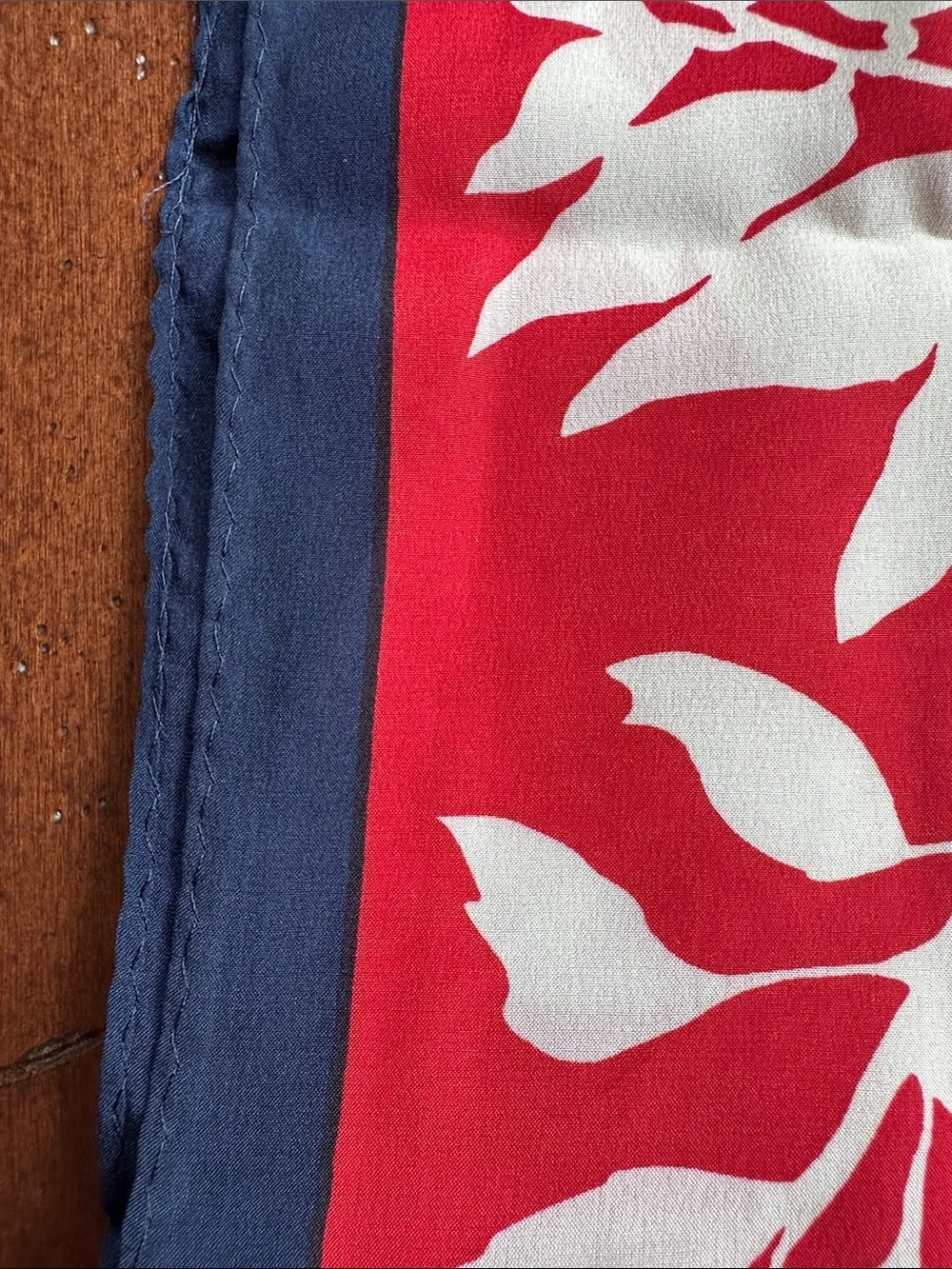 Lauren Ralph Lauren Red and White Floral Scarf with Navy Border